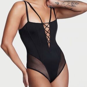 Victoria’s Secret Very Sexy Corset Lace Up Mesh Bodysuit Size S